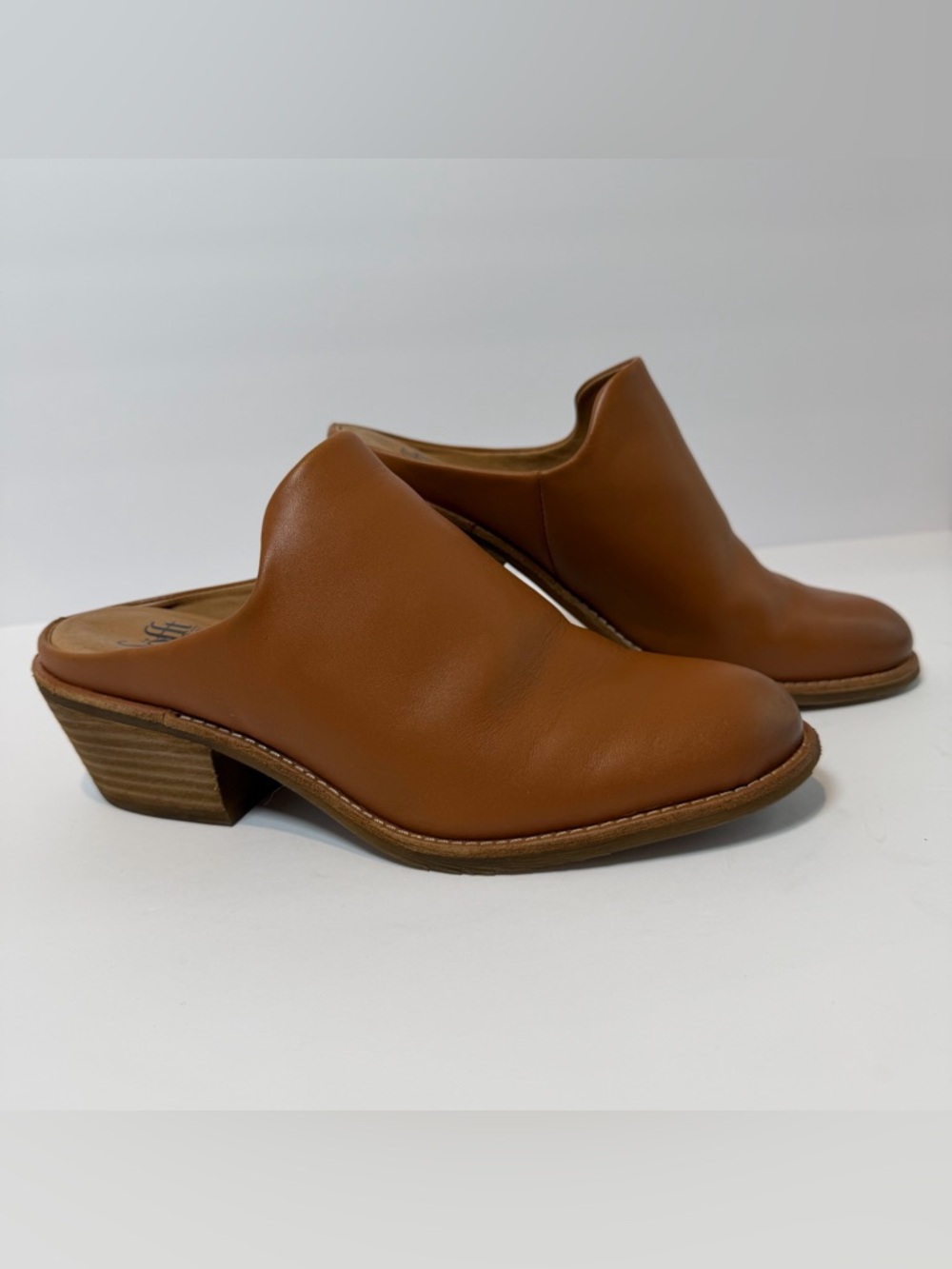 Sofft Ameera Leather Mules Clog Western Style Cognac Brown Size 9.5M